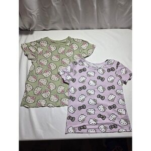 Hello Kitty Sanrio Girls T-Shirt Bundle 2 Pack Purple Green Leopard Bow Size 12